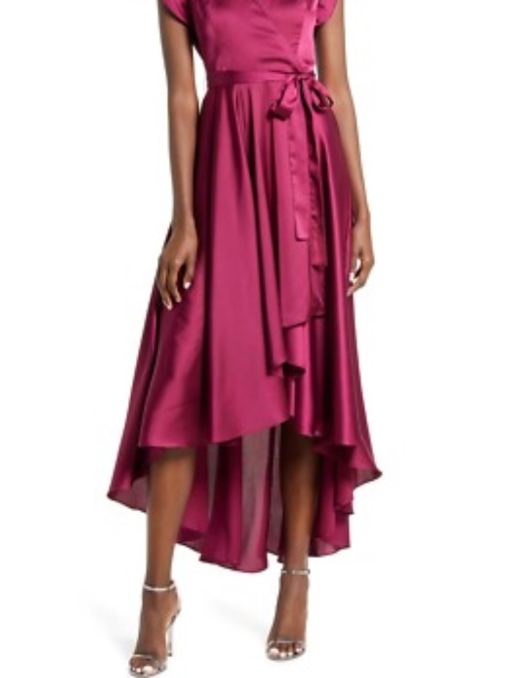 Lulus Fallen For You Magenta Satin High-Low Maxi Dress Size M